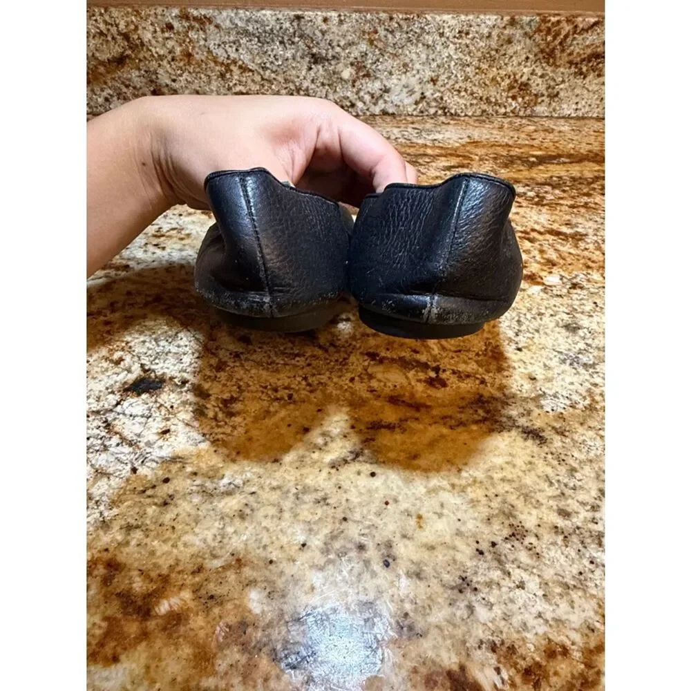 Tory Burch Black Leather Logo Ballet Flats